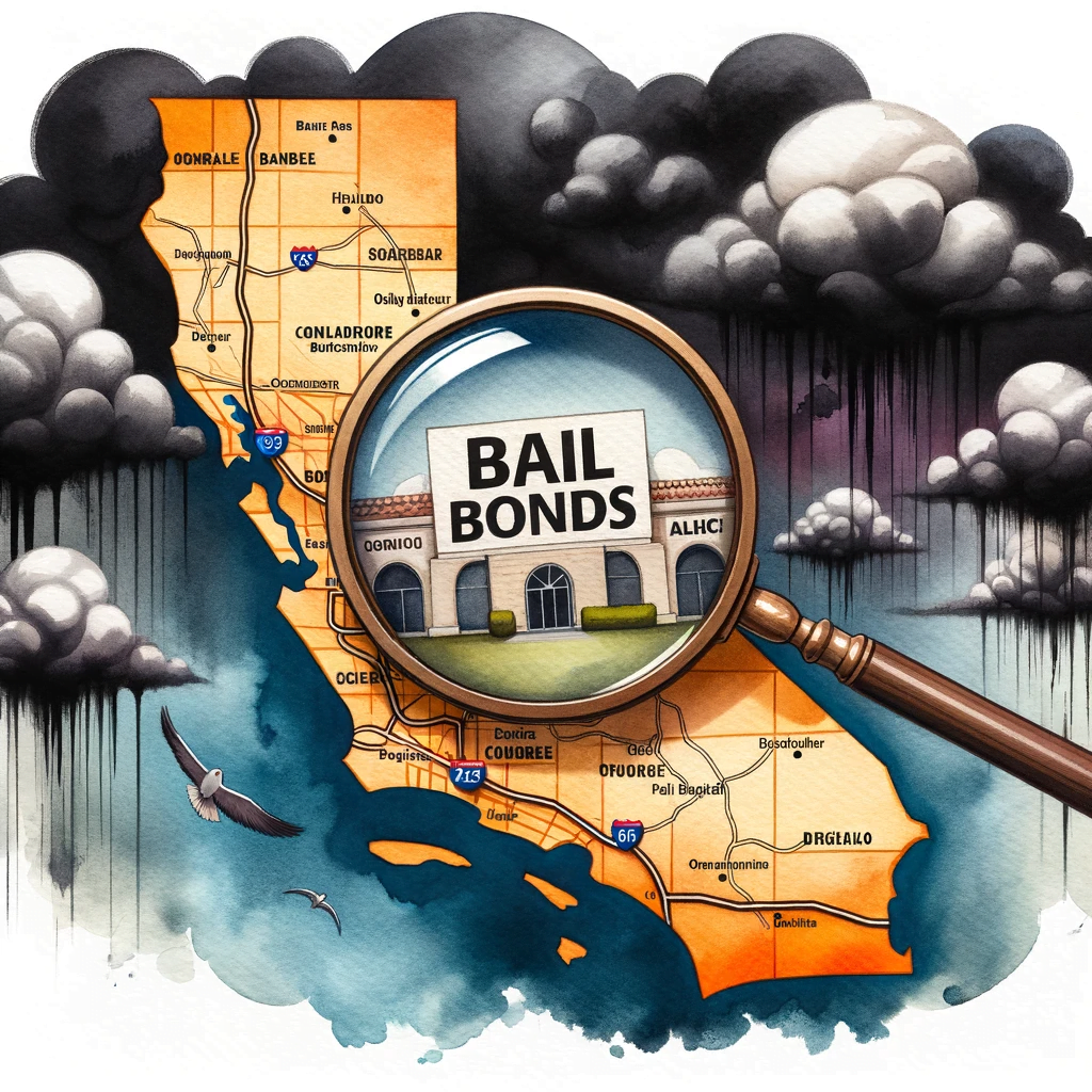 Bail Bonds California Map With Hovering Magnifying Glass